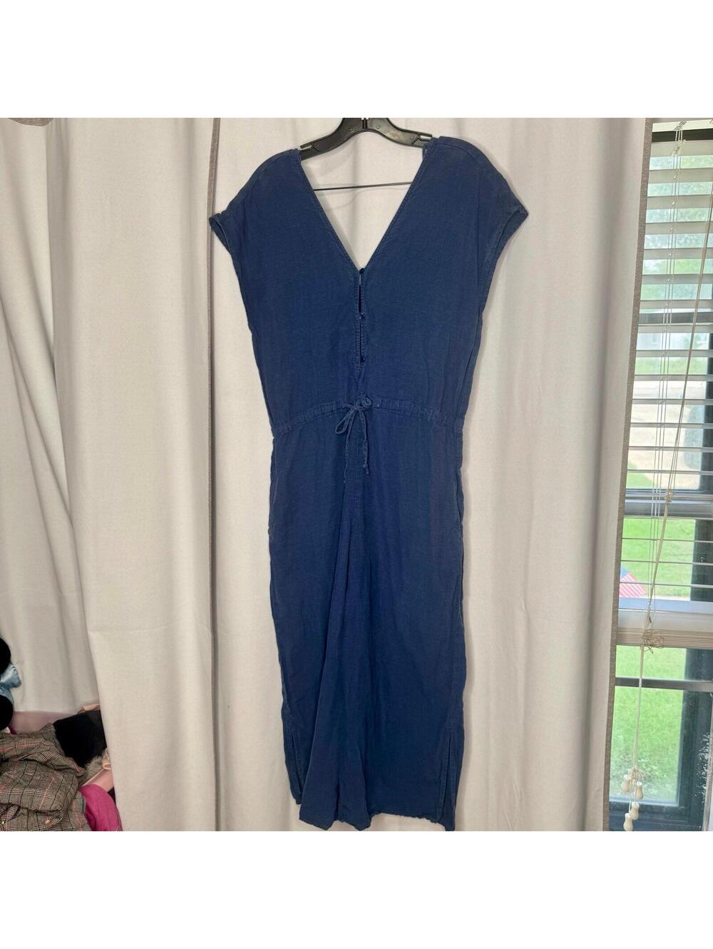 Cloth & Stone XS Linen Wide Leg Jumpsuit Cropped Black C6239-331-301